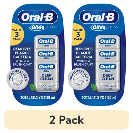(6 pack) Oral-B Floss, Glide Pro-Health Deep Clean Waxed Dental Floss, Cool Mint, 40m, 3 Pack