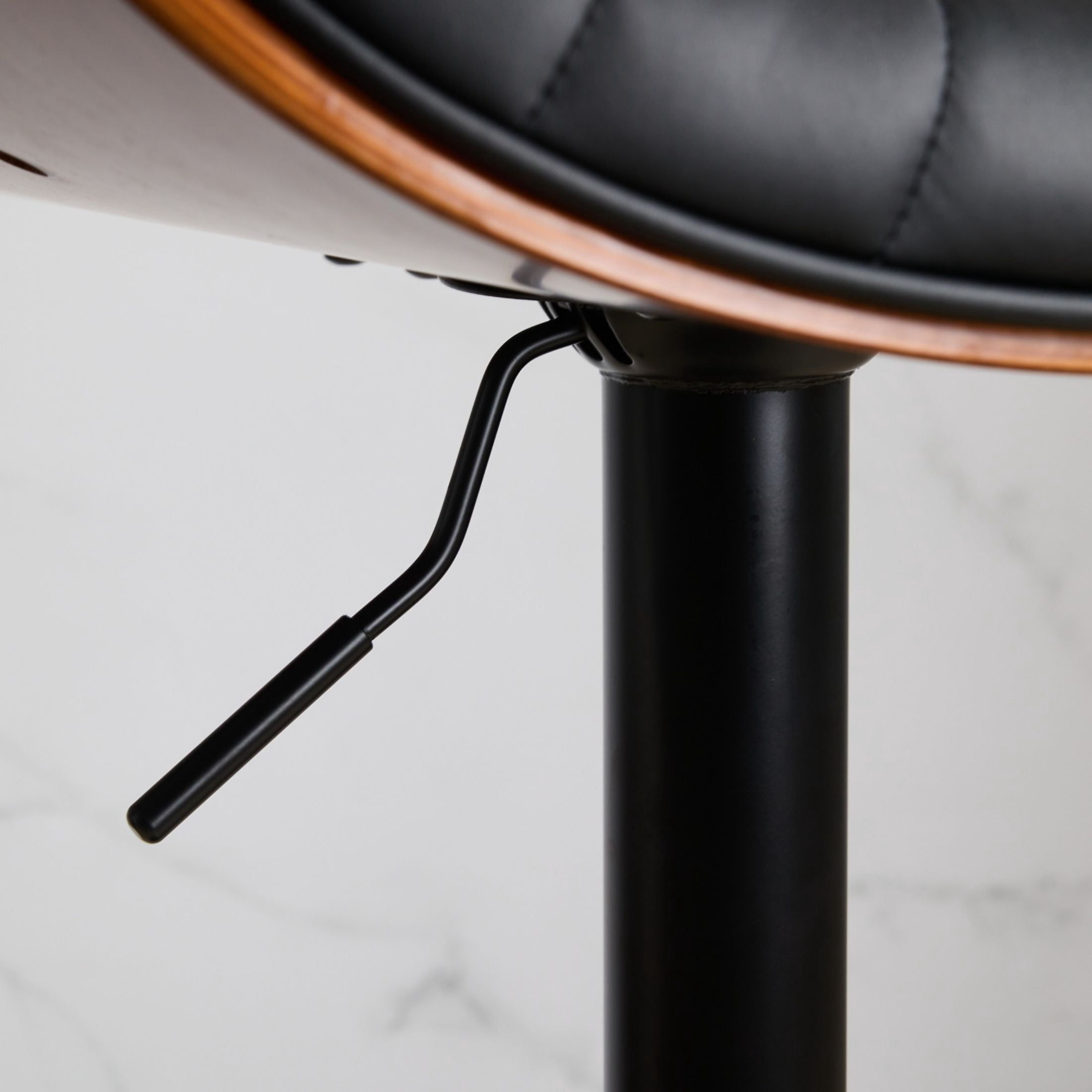 PORKISS Bar Stool, Walnut Bentwood Swivel Barstool with Leather Back and Seat, Adjustable Counter Island Chair with Footrest, Modern Upholstered Bar Chirs for Kitchen Island, Dining Room, Black