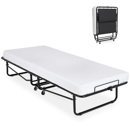 Best Choice Products Folding Rollaway Cot-Sized Mattress Guest Bed w/ 3in Memory Foam, Locking Wheels, Steel Frame, (Best Place For Beds)
