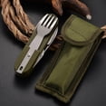 thumbnail image 1 of 7 In 1 Multifunctional Outdoor Tableware Stainless Steel Foldable Fork Spoon Knife Picnic Camping Hiking Travelling Dinnerware GREEN, 1 of 6