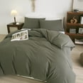 thumbnail image 2 of PinkMemory Grey Green Duvet Cover Queen,Washed Cotton Dark Green Bedding Set with Pillowcases Soft Durable Zipper, 2 of 7