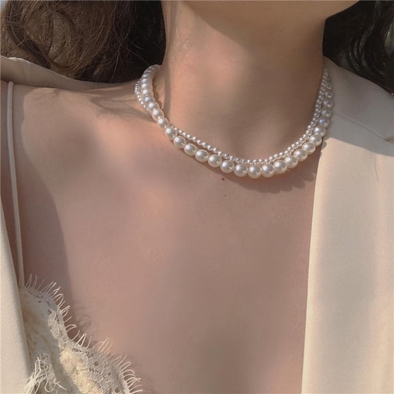 2025 New Korean Fashion Double Layer Pearl Necklace Women Simple Personality Necklace Wedding Jewelry Birthday Anniversary Gift
