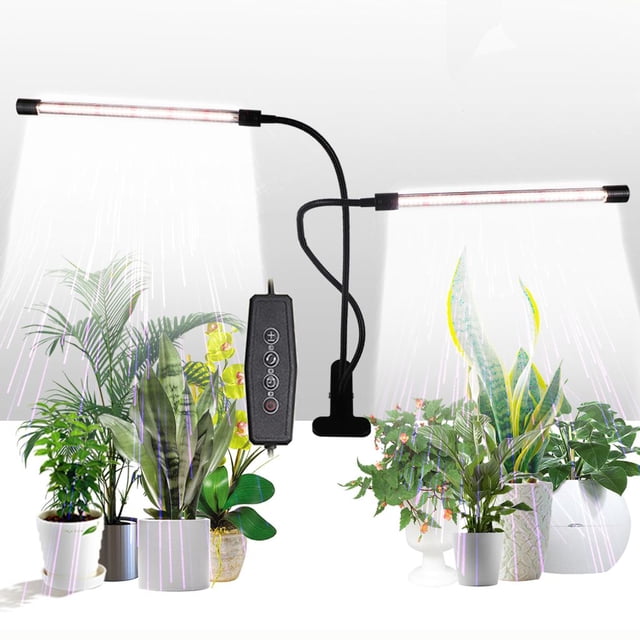 Lámpara de cultivo para plantas, 40 W, LED, 2 cabezales, para interior, con temporizador
