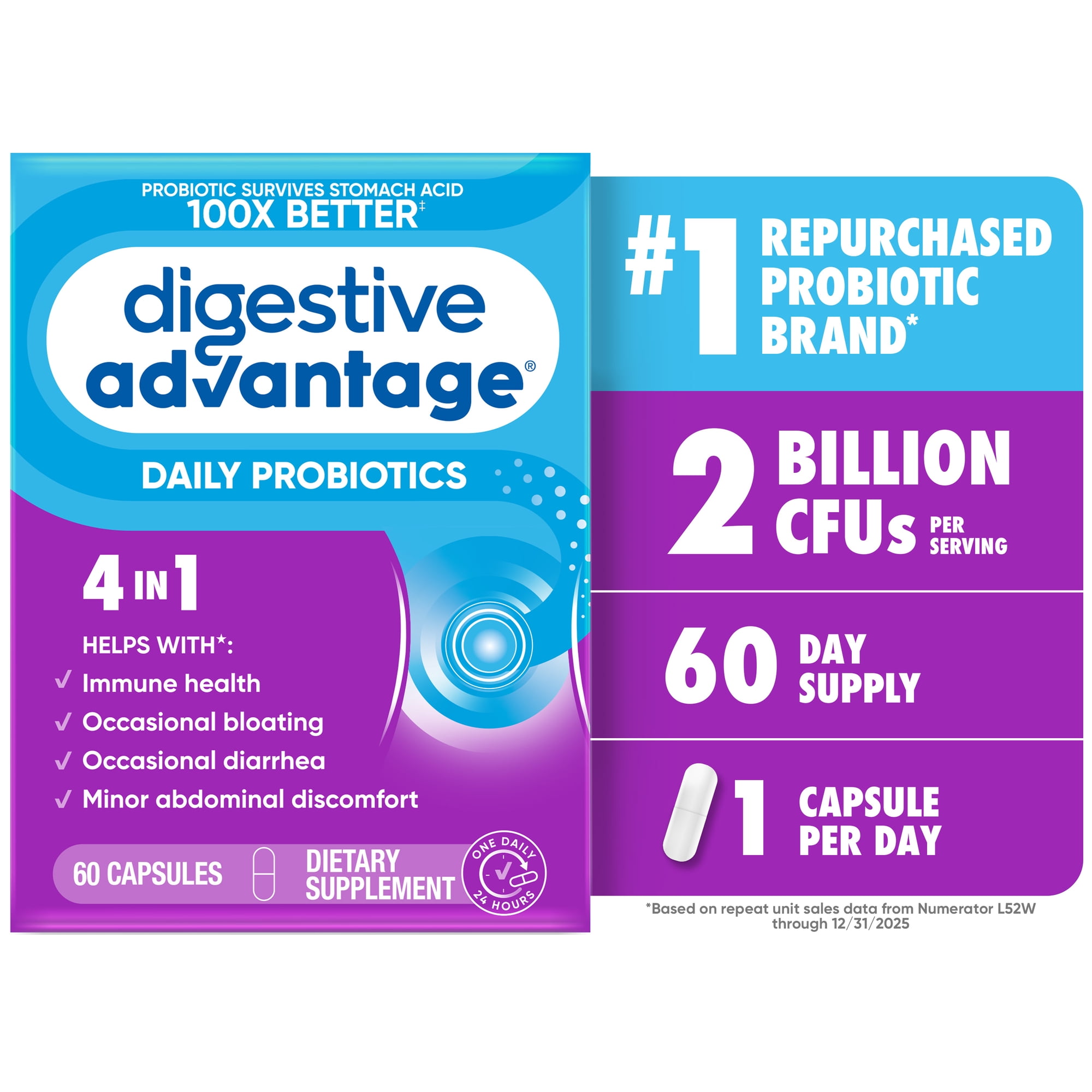 Digestive Advantage Daily Probiotics Capsules for Women and Men, Supports Gut Health, 60 Count