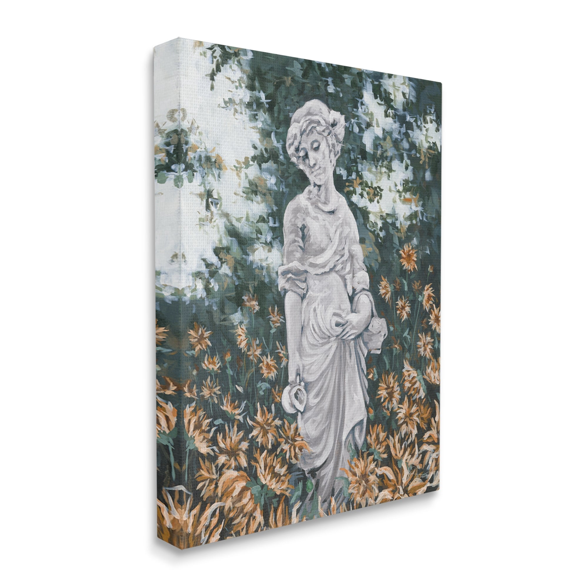 Stupell Industries Graceful Garden Woman Statue Surrounded Flower Blossoms Painting Gallery Wrapped Canvas Print Wall Art, Design by Hollihocks Art