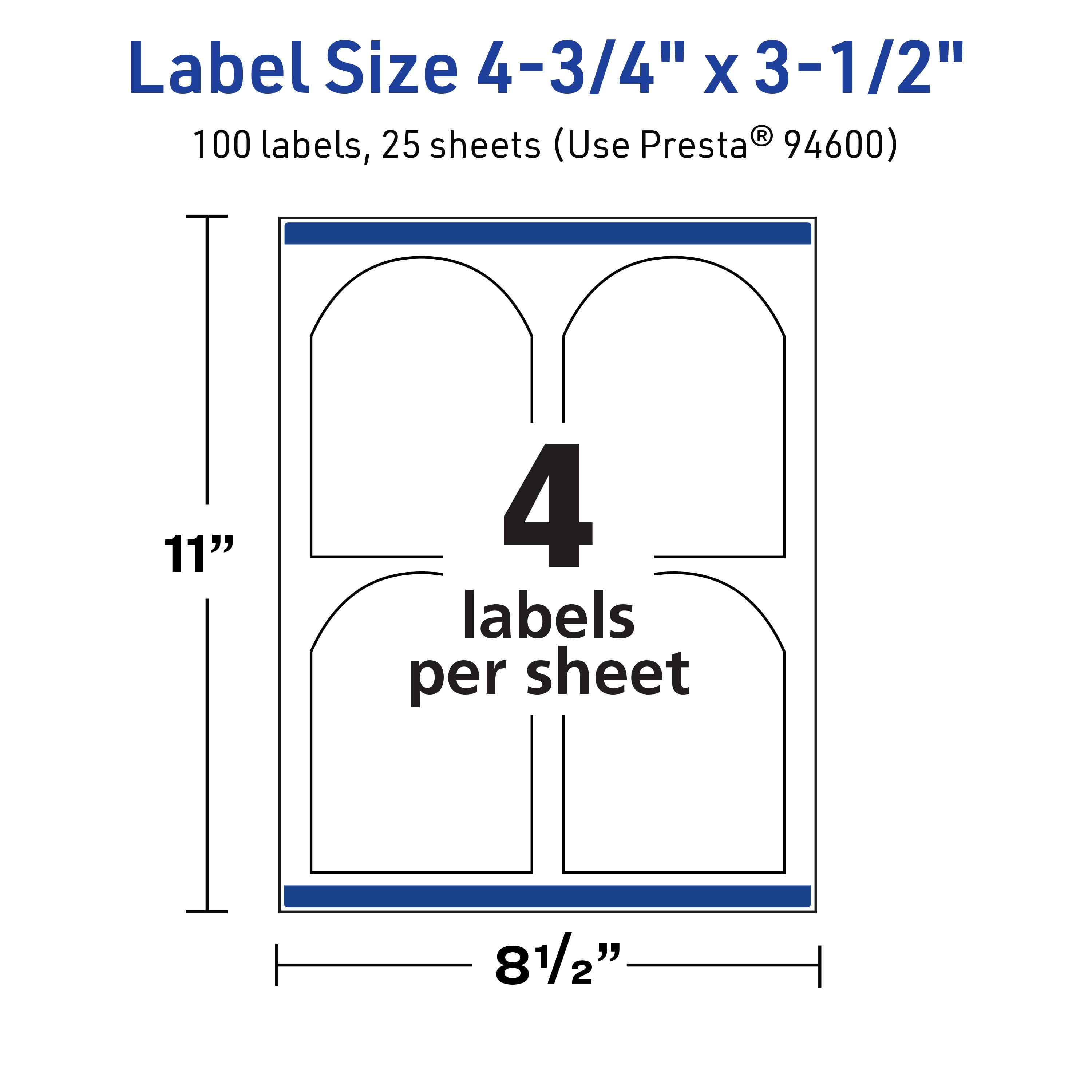 Avery TrueBlock Arched Labels, 4.75" x 3.5", 100ct