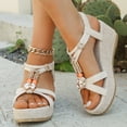 thumbnail image 6 of Xfvqtps Flatform Sandals Women Wedge Elastic Metal Beads Decoration Cross Straps Open Toe Summer Slide Sandals Beige, 6 of 9