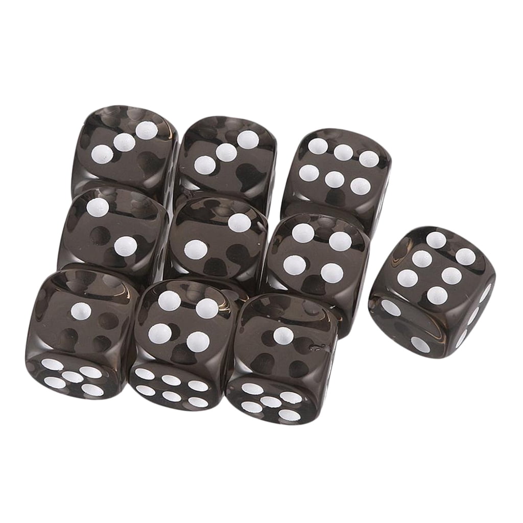 Set of 10 16mm Acrylic 6 Sided Poker Dice Poker Game Favours Prop Party Toy 