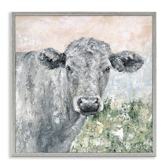 Stupell Industries Cottage Subtle Dappled Cow Portrait Gray Framed Giclee Art, 12 x 12, by Leah Noel Art