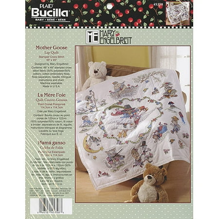 Mary Engelbreit Mother Goose Lap Quilt Stamped Cross Stitch , 45" x 45"