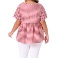 thumbnail image 3 of Blusa de mujer de talla grande Agnes Orinda, con estampado de cuadros, peplum, decoración de botones, escote en V, manga corta, estilo casual, babydoll, 2X, roja, 3 of 6
