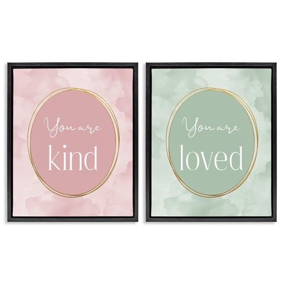 Stupell Industries Pastel Golden Affirmations 2 Piece Black Framed Floater Canvas Set, design by Christine Simpson Art