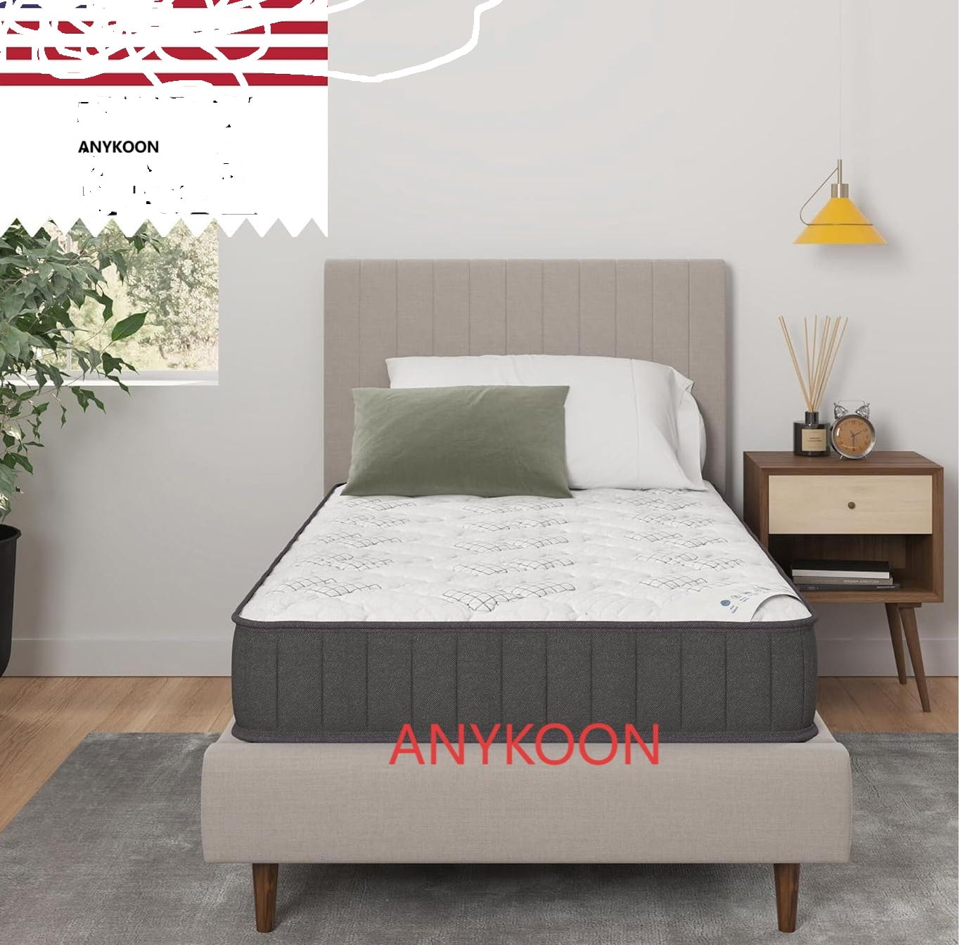 Anykoon 10" Quilted Hybrid Twin XL Mattress, Medium Firm, Foam+Spring, Wicking Fabric, CertiPur