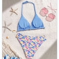 thumbnail image 6 of CCRFTGI Girls Swimsuit 2 Piece V Neck Bikini Set Cute Floral Gingham Halter Triangle Wireless Bikini Bathing Suit Summer Swimwear with Adjustable Strap Purple 12-13 Years, 6 of 7
