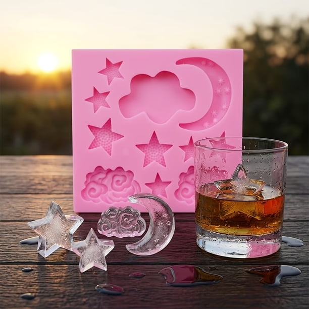 Molde de silicona con forma de nube de luna y estrella de 11 cavidades, bandeja for cubitos de hielo y chocolate reutilizable antiadherente