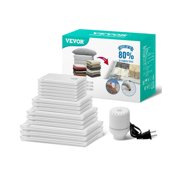 VEVOR Vacuum Storage Bags, 15 Pack Space Saver Seal Bag(3 Jumbo/3 Large/3 Medium/3 Small/3 Roll), Compression Airtight Zipper Space Bags with Electric Pump, Cloth, Bedding, Blanket, Pillow, Travel