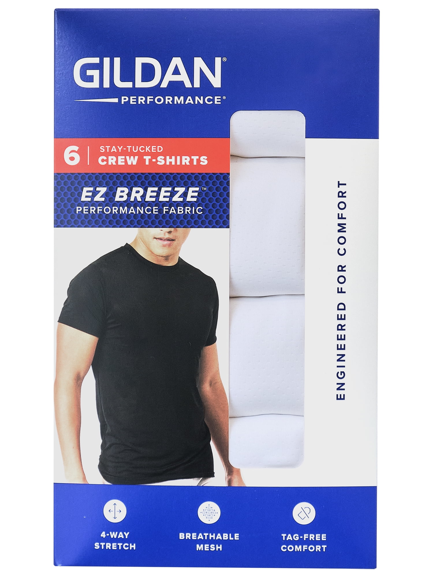 Gildan Men's Performance EZ Breeze Crew Tees, 6-Pack, Sizes S-2X