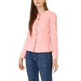 thumbnail image 5 of Allegra K Women's Round Neck Button Down Ruffled Hem Cropped Washed Denim Jacket, 5 of 7