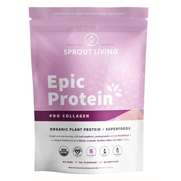 Sprout Living Epic Protein | Organic Plant Protein, Superfoods, Pro Collagen (Berry), 336 g