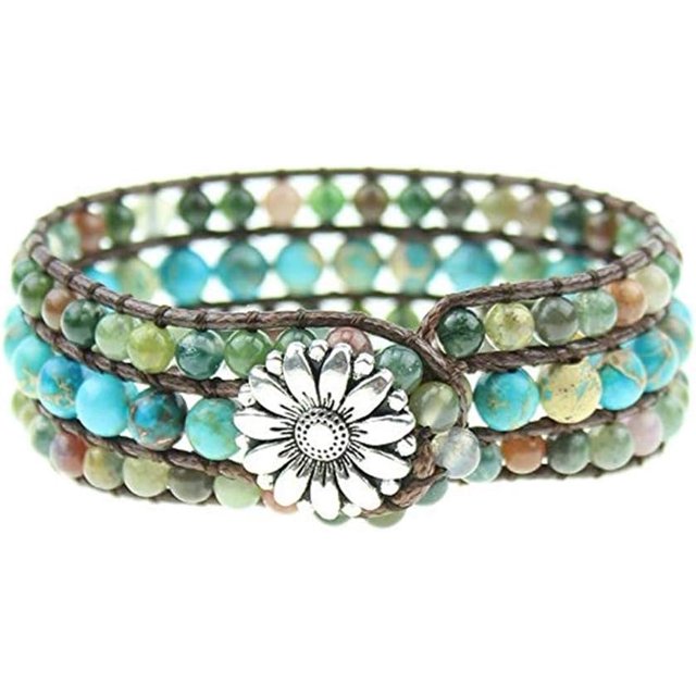 GHSDFBB Bracelet Statue de Poignet en Perles de Pierre Naturelle Fait Main 3 Rangées Grand Collection de Bijoux