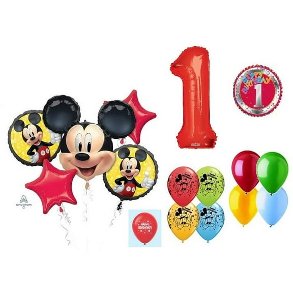 DalvayDelights Mickey Mouse 1st #1 First Birthday Forever 16 Piece Mylar & Latex Balloons Bouquet Set New!