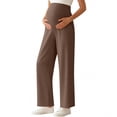 thumbnail image 2 of Amzcrzy Maternity Pants High Waist Over Belly Wide Leg Trousers Pants for Women with Pockets High Elastic Breathable Straight Leg Summer Pants for Pregnancy Brown 2XL, 2 of 7