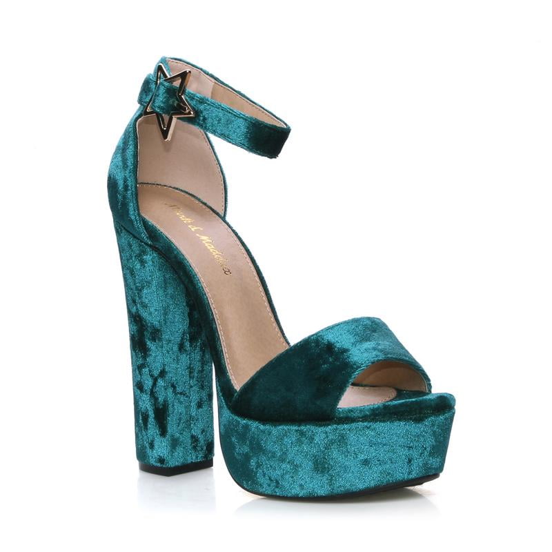 teal chunky heels