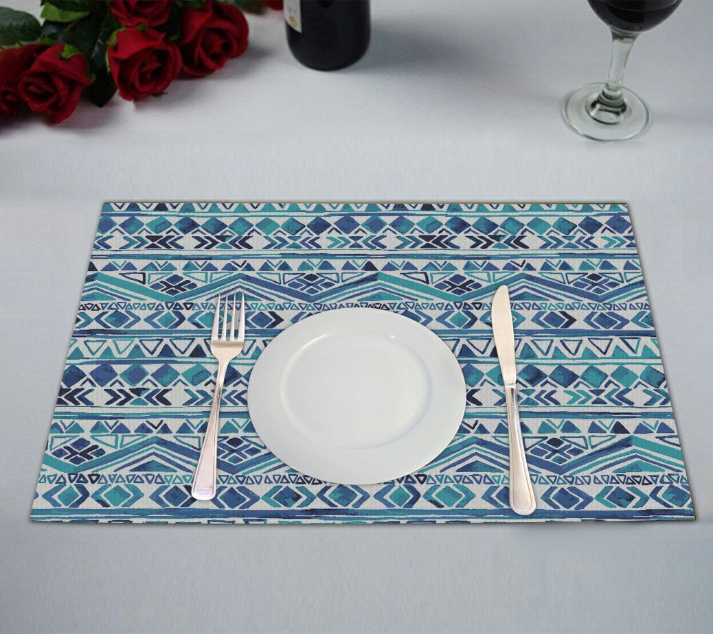 GCKG Geometric Pattern Placemat, Tribal Aztec Blue Placemat 12x18 Inch