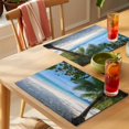 thumbnail image 4 of Coastal Beach Placemats Set of 6 Summer Ocean Sea Modern Palm Coconut Tree Place Mats Indoor Wipeable Table Mats Washable Cloth Dining Table Placemats for Kitchen Holiday Party Home Decor 13x19 Inch, 4 of 9