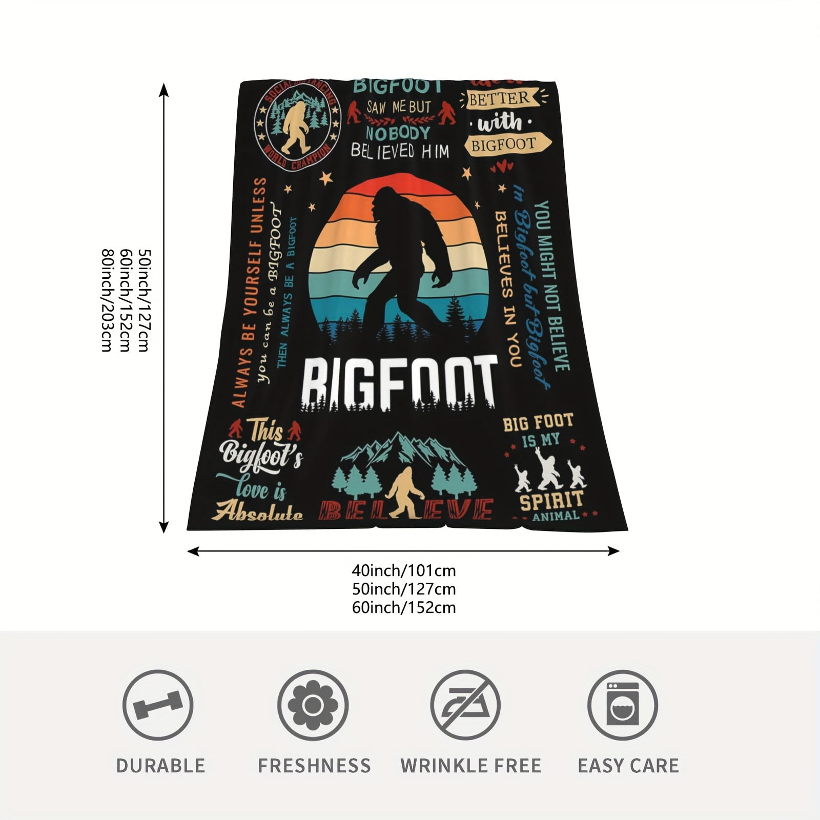 1 pc Bigfoot Camping Blanket Bigfoot Gifts for Men Women Big Foot Sasquatch Gifts Funny Idea for Bigfoot Lover Outdoor Camper Gifts Throw Blanket Bed Home Decor for All Seasons
