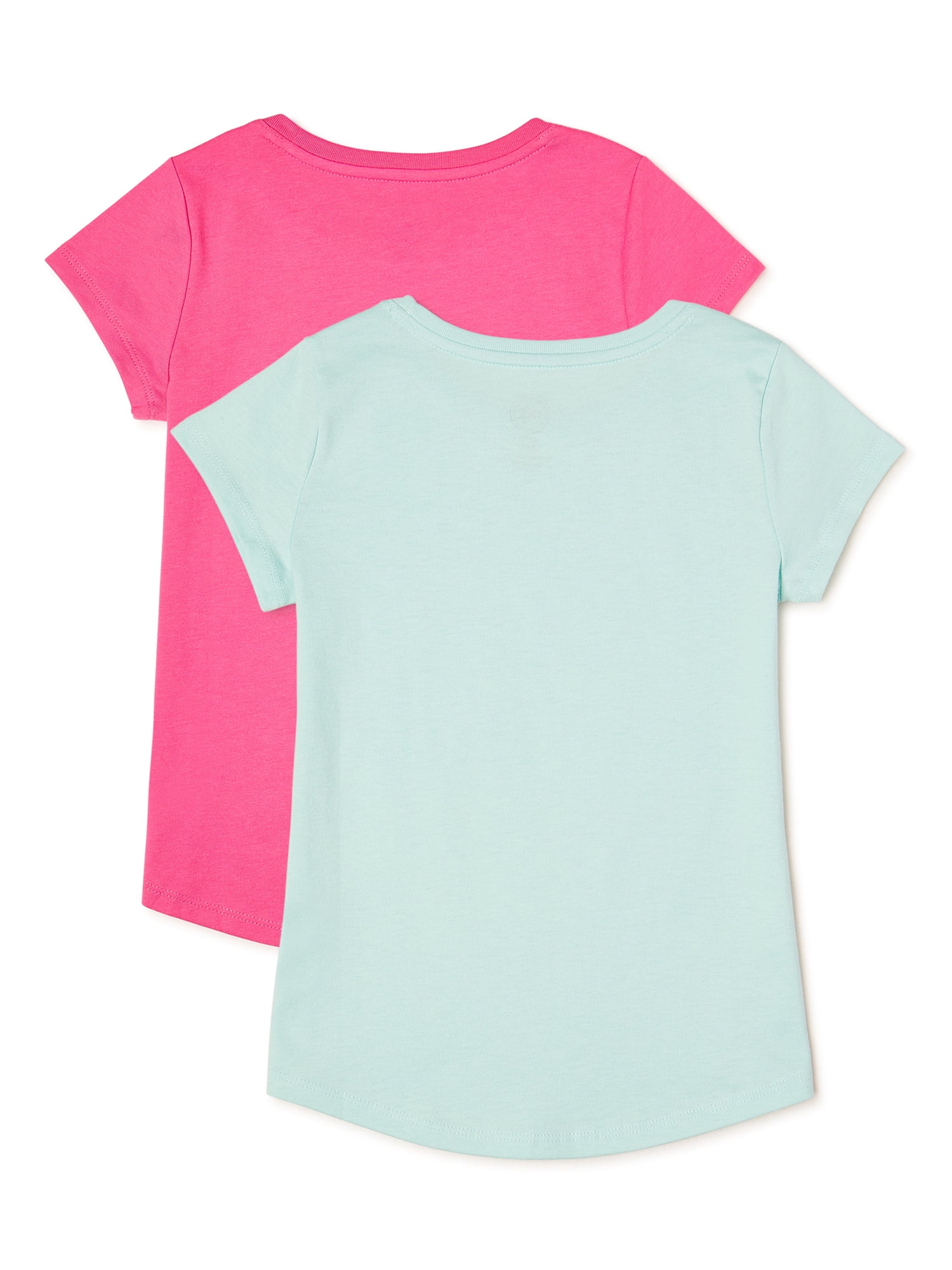 Wonder Nation Girls Kid Tough Crew Neck T-Shirts, 2-Pack, Sizes 4-18 & Plus