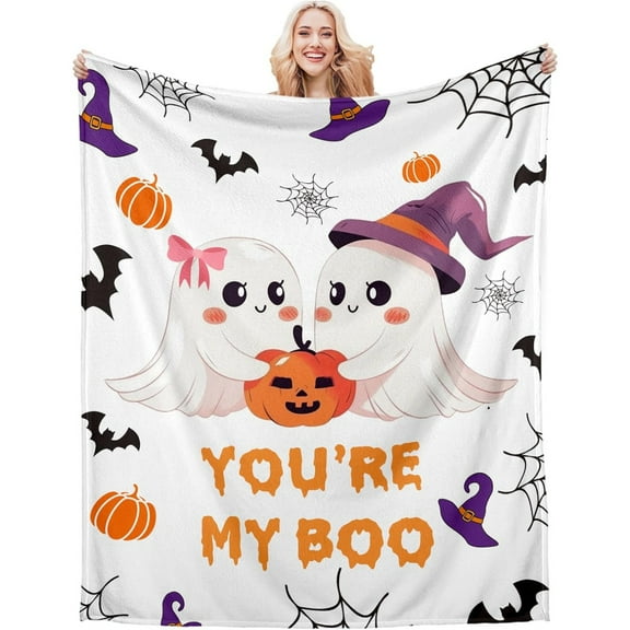 Halloween Ghost Gifts for Women Men, Halloween Throw Blanket, Anniversary Day Gifts for Girlfriend Boyfriend, Halloweeen Party Decorations/Favors, Soft Flannel Fall Pumpkin Blanket for Bed