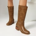thumbnail image 5 of UngA Womans Boots Fold Over Slouchy Boots Chunky Heels Square Toe Pull On Booties Stacked Pleated Mid Calf Boots Women Brown,Size 7, 5 of 7