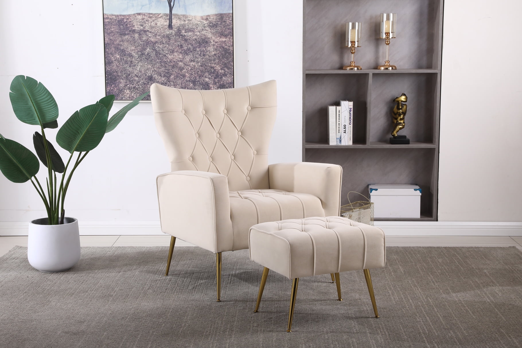Accent Living Room Chairs with Upholstered Wingback and Padded Seat