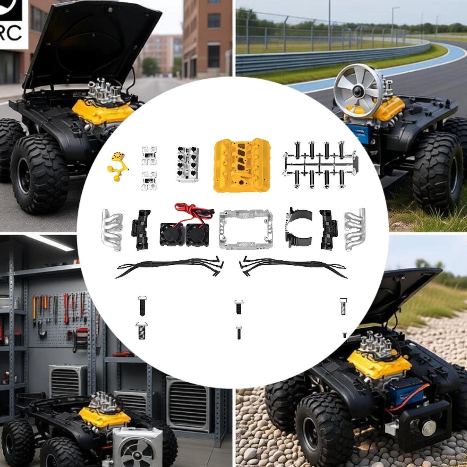 MERIGLARE RC Car Djv8 Simulate Engine Fans Radiator Accessories for 1/10 Scale Model Premium Quick Installation Pare Parts Professional yellow