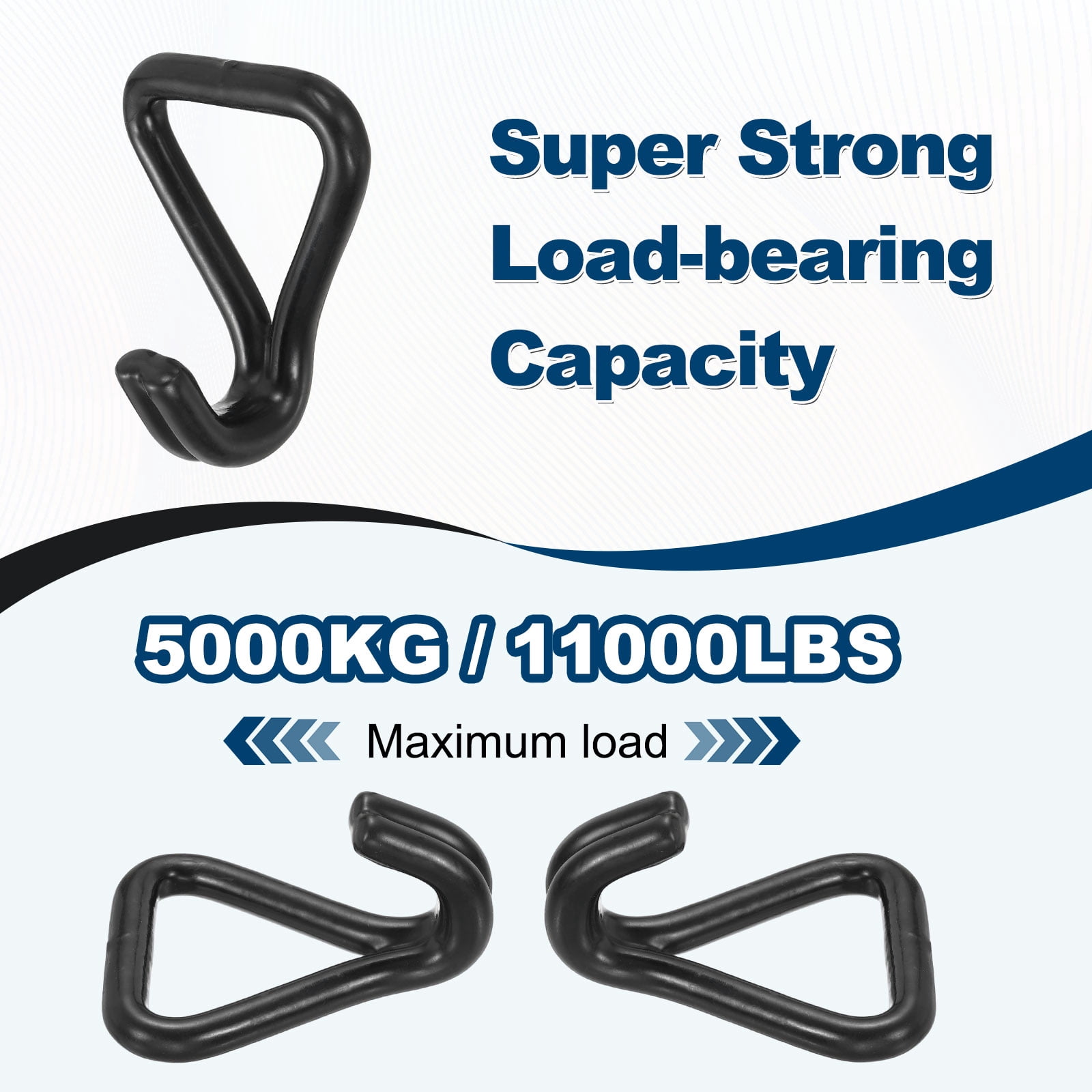 Uxcell Ratchet Double J Strap Hook Load 11000lbs, 3Pcs Heavy Duty Tie Down Strap J-Hook Cargo Hook for 2 Inch Tie Down Strap Webbing on Car Truck Trailer, Black (ID: 47.5 mm / 1.87")