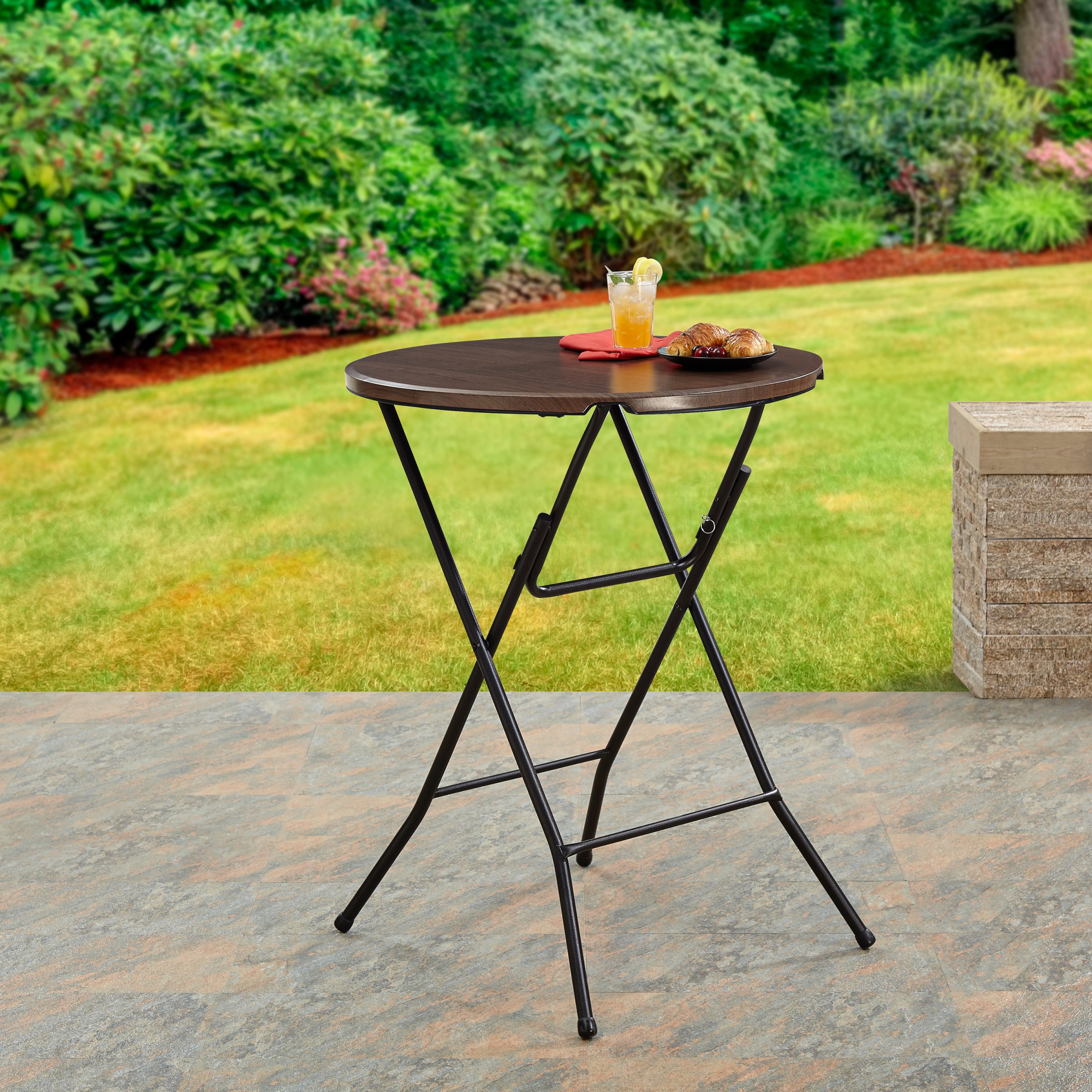 Mainstays 31-Inch Round High-Top Cocktail Folding Table, Walnut photo 3