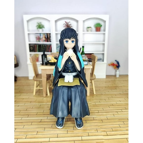 Figurine Muichiro Anime Devil Slayer Mangeant des Boules de Riz Pose Assise Figurines d'Action Démon Décoration de Bureau Collection Jouet Cadeau d'Anniversaire pour Fans Décoration de Voiture de Bureau Adulte Enfant Figurine Cadeau
