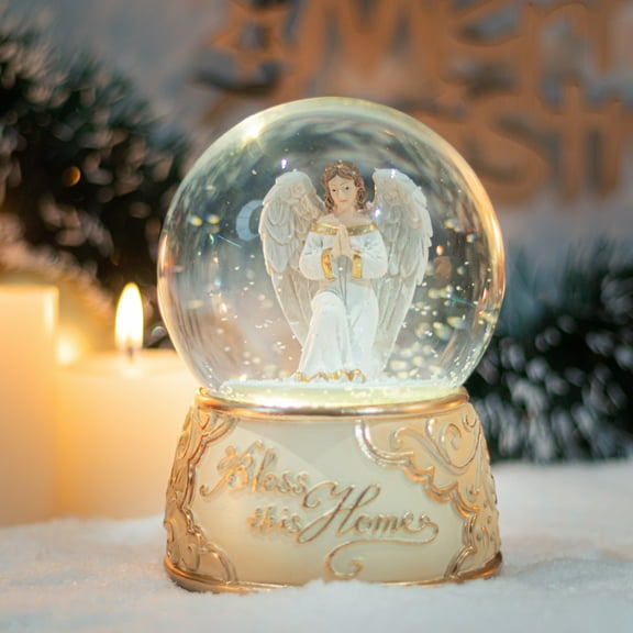 Christmas Musical Snow Globe with “Bless this Home” Base,Holy Angel,Color Changing Christmas Decor, Festive Music Box for Holiday Gifting