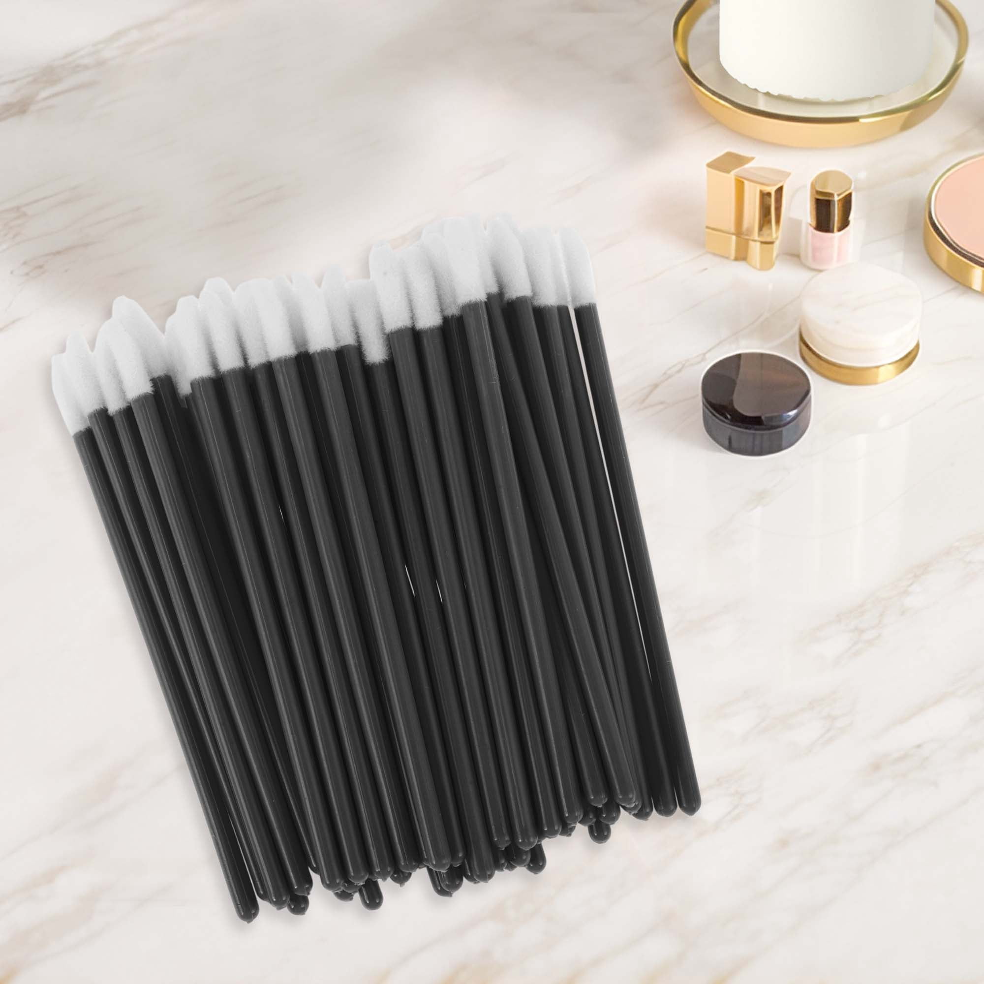 Unique Bargains 50 Pcs Disposable Solid Rod Lip Brush for Daily Makeup Application Black