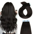 thumbnail image 1 of YILITE Extensiones de cabello humano con cinta adhesiva de 22 pulgadas, 20 unidades, 1.76 oz, cinta en extensiones de cabello lacio sedoso, color negro, extensiones de cabello humano real, 1 of 5