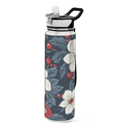 

Sports Water Bottle 1000ML Tritan Food Grade Clear Water Bottle Fitness Outdoor Sports BikeLarge White Flower