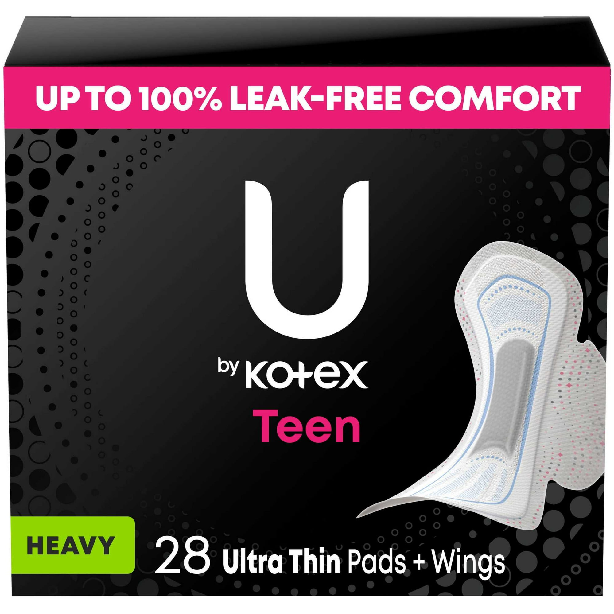U by Kotex Balance Teen Ultra Thin Pads with Wings, Heavy Absorbency, 28 Count