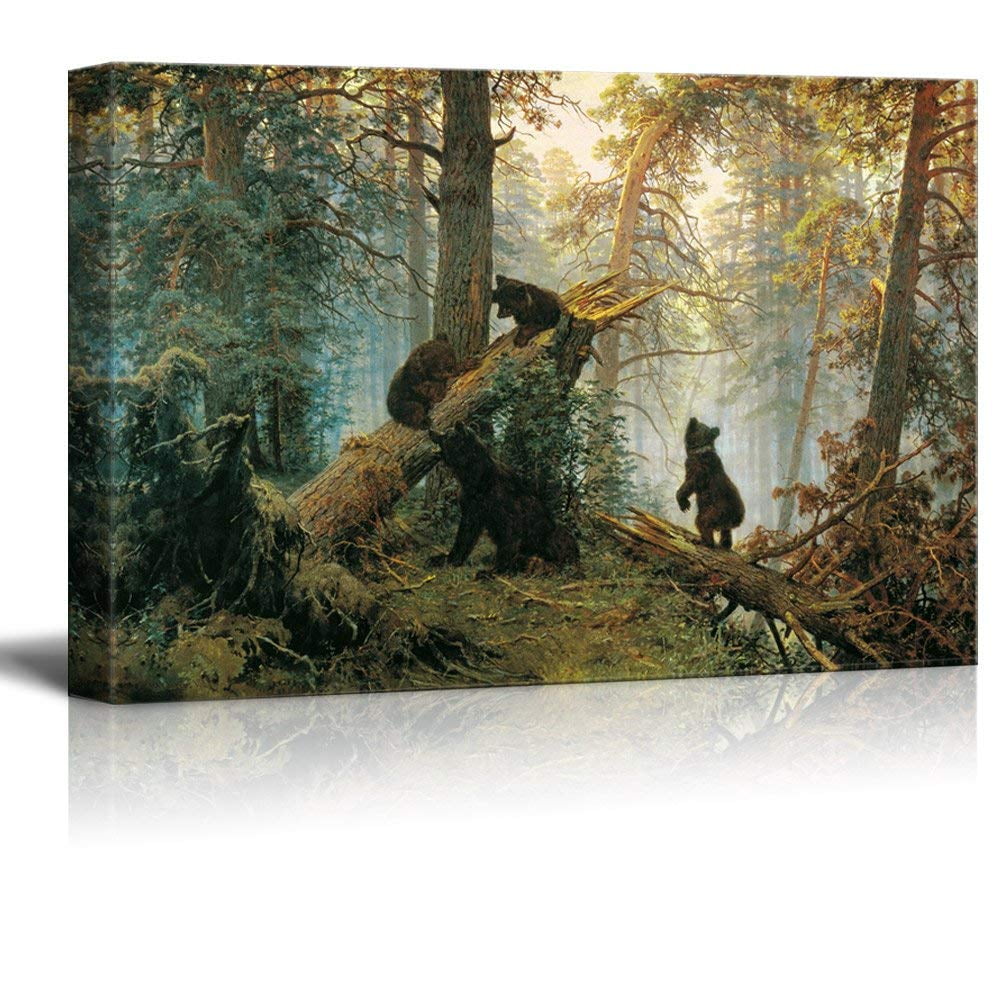 Grizzly Picture Gray Snowy Mountain Woodland Animals Wildlife Decor Bear Decorations for Cabin Nursery Living Room Bathroom Office Ready to Hang 24 x 16 Kunstorner Bear Pictures Canvas Wall Art