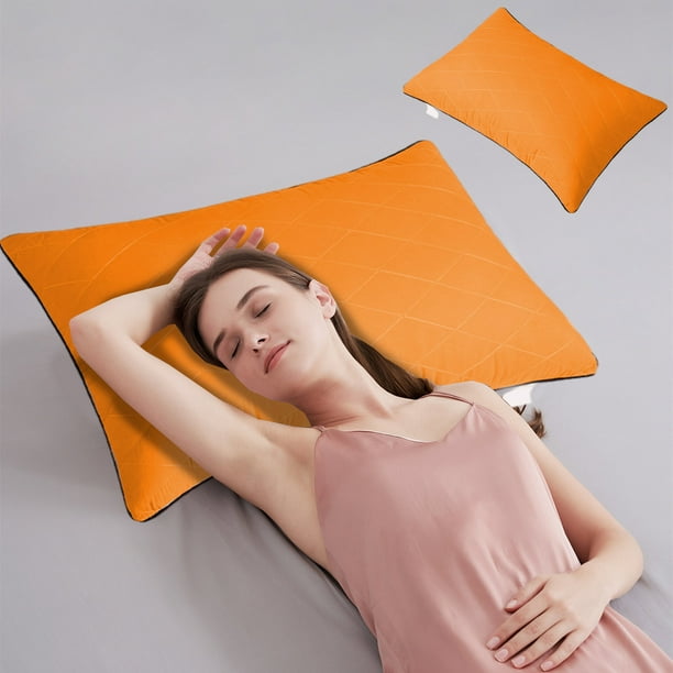 Almohada de plumón de grado hotelero, suave y de apoyo, tela amigable, no colapsable, núcleo naranja, individual