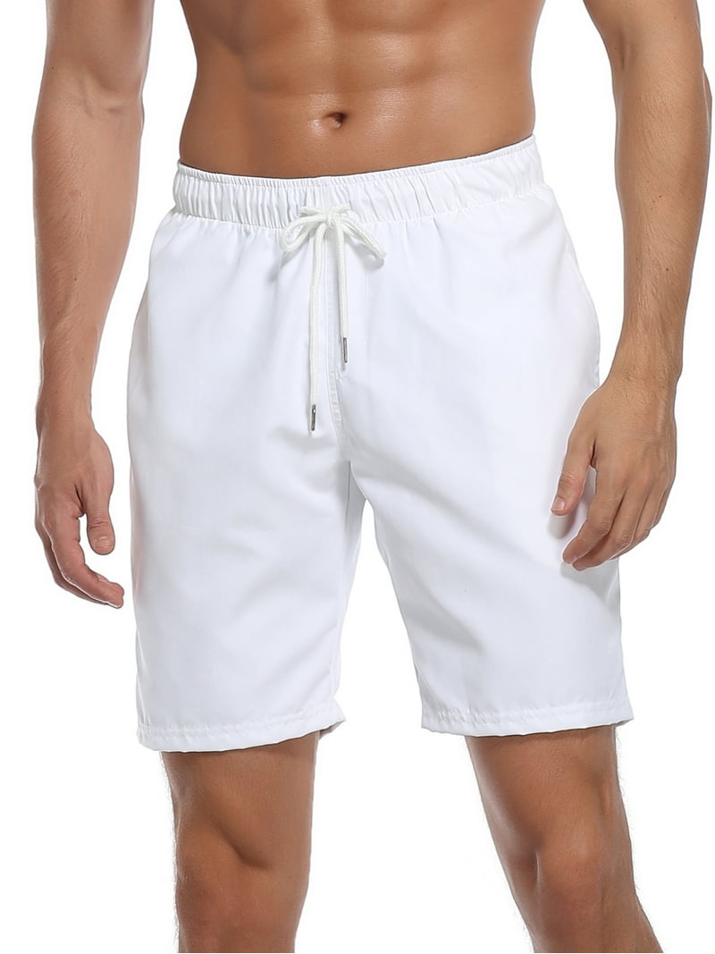 Relleciga Men's White Swim Trunks, Quick Dry Board Shorts, XXX