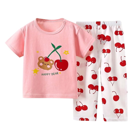 Tranfacy Boys and Girls 1-8Y Summer Crab Print Short Sleeve Top Long Pants Home Sleepwear Casual Round Neck Outfits