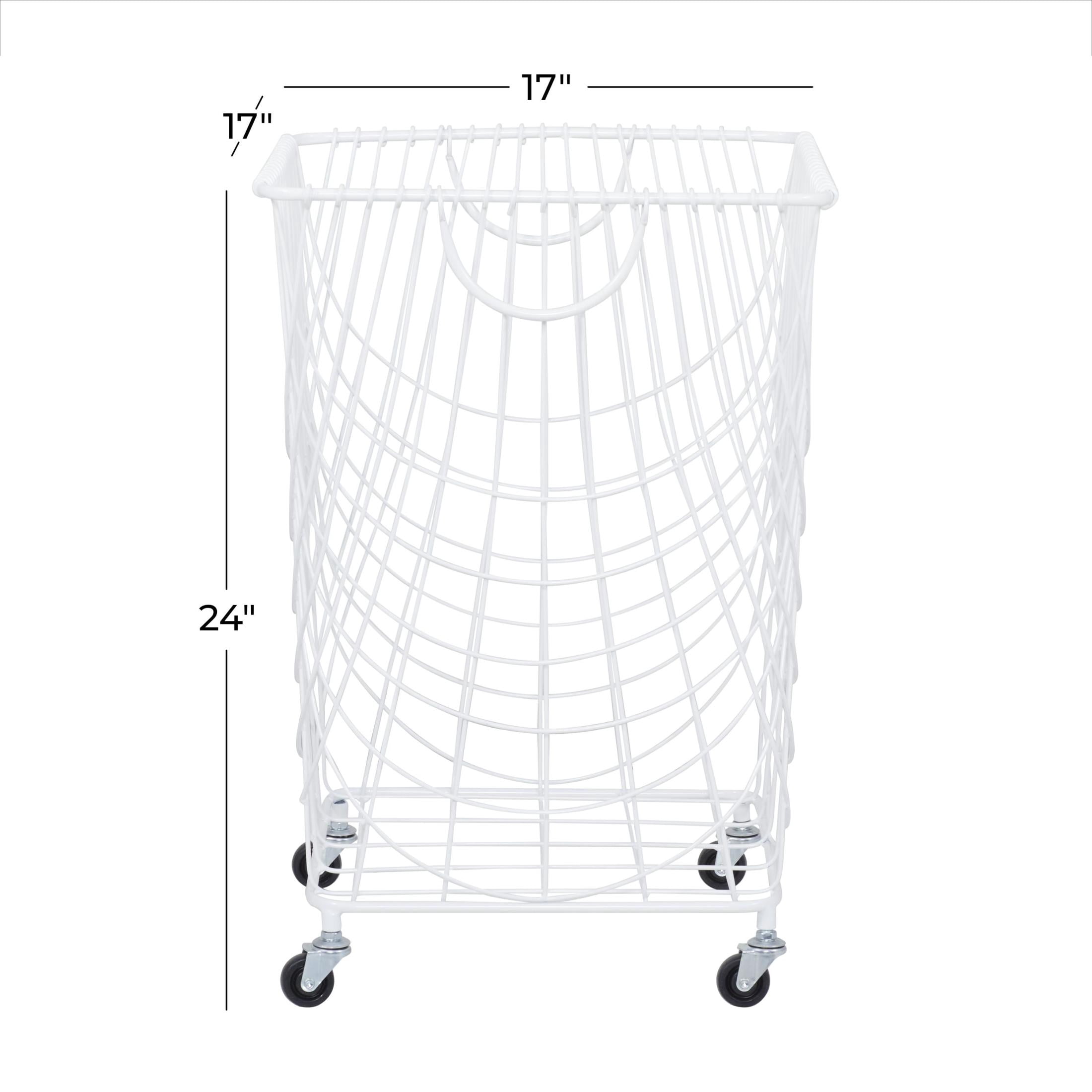 DecMode Industrial White Metal Rolling Laundry Basket, 17"W x 24"H