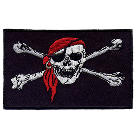 - The Flag of Pirate w/ Bandana PATCH, Superior Quality Iron-On / Saw-On Embroidered Patch - 3.5