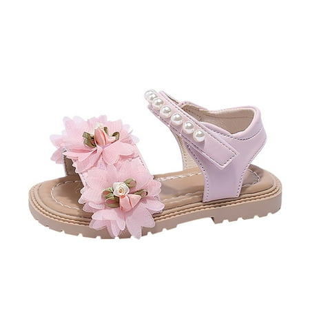 

nsendm Female Sandal Toddler Stripped Slides Summer Children s Soft Sole Shoes Pearl and Flower Decoration Fashion Girls Pool Slides for Girls Pink 9